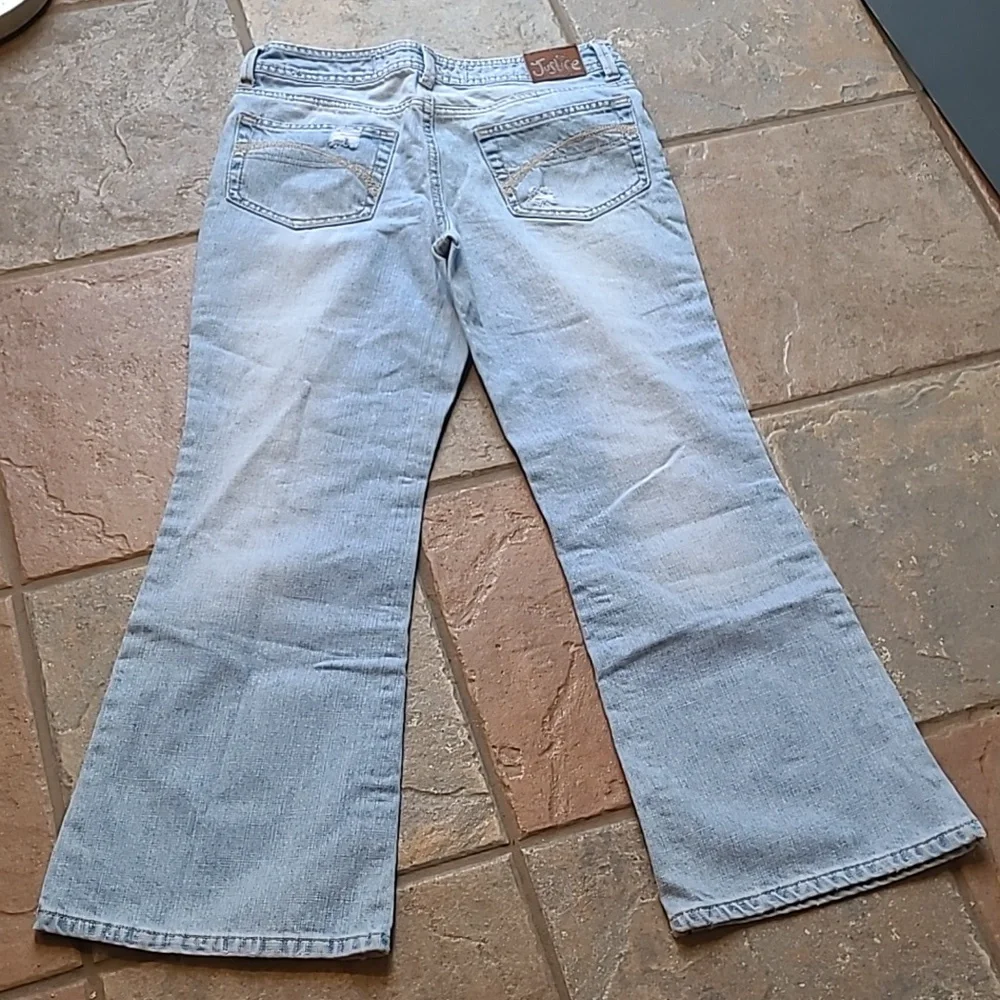 Justice Girls 10 1/2 distressed denim light blue jeans flare